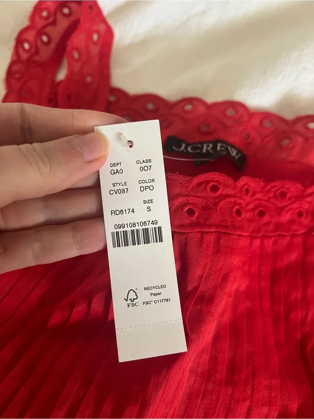 JCrew Red Scallop-Trim Sleeveless Women's Tank Top in Dark Poppy S NWT